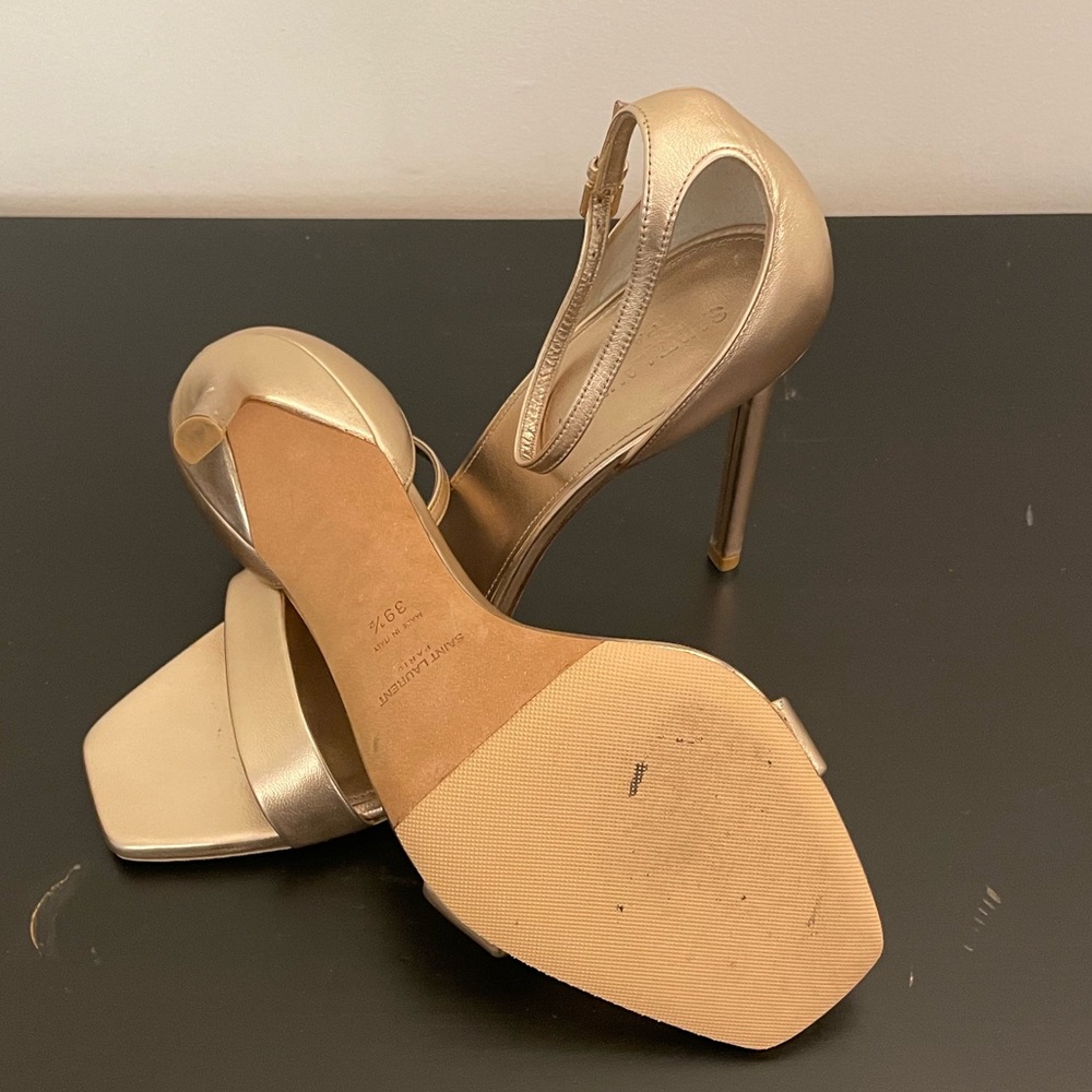 YSL Yves Saint Laurent Metallic Rose Gold Leather Amber Sandals Size 39.5 - Picture 9 of 16
